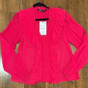 Zara Women's Vibrant Pink Ruffle Blouse